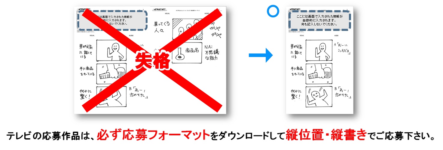 テレビの応募作品は、必ず応募フォーマットを使い縦書きでご応募下さい。